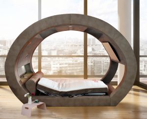 gray round eclipse bed 