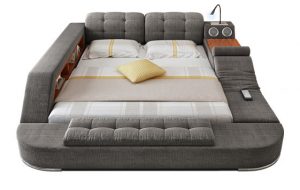 gray, white and beige colored bed with integrated technology 