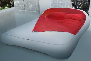 white and red zip up bed sheet bed