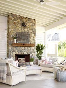 modern outdoor stone fireplace