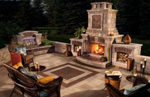 outdoor brick paved seating area