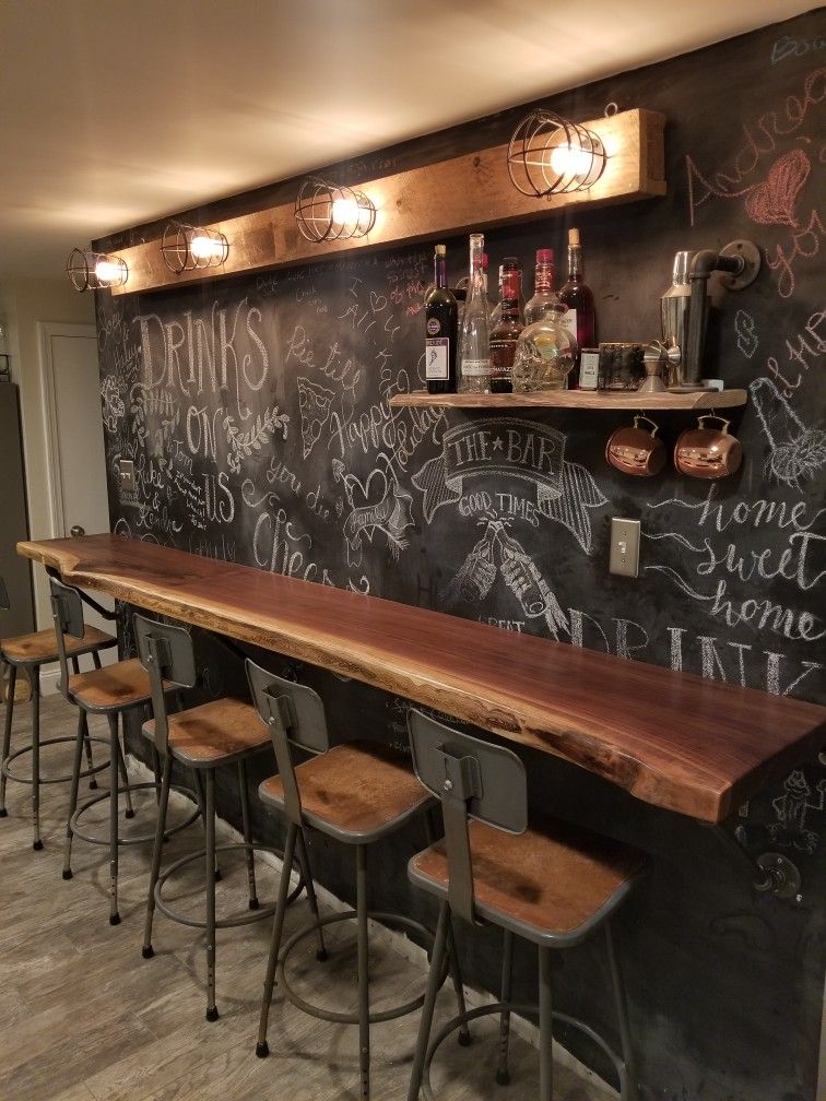 rustic barn bar design with chalkboard walls