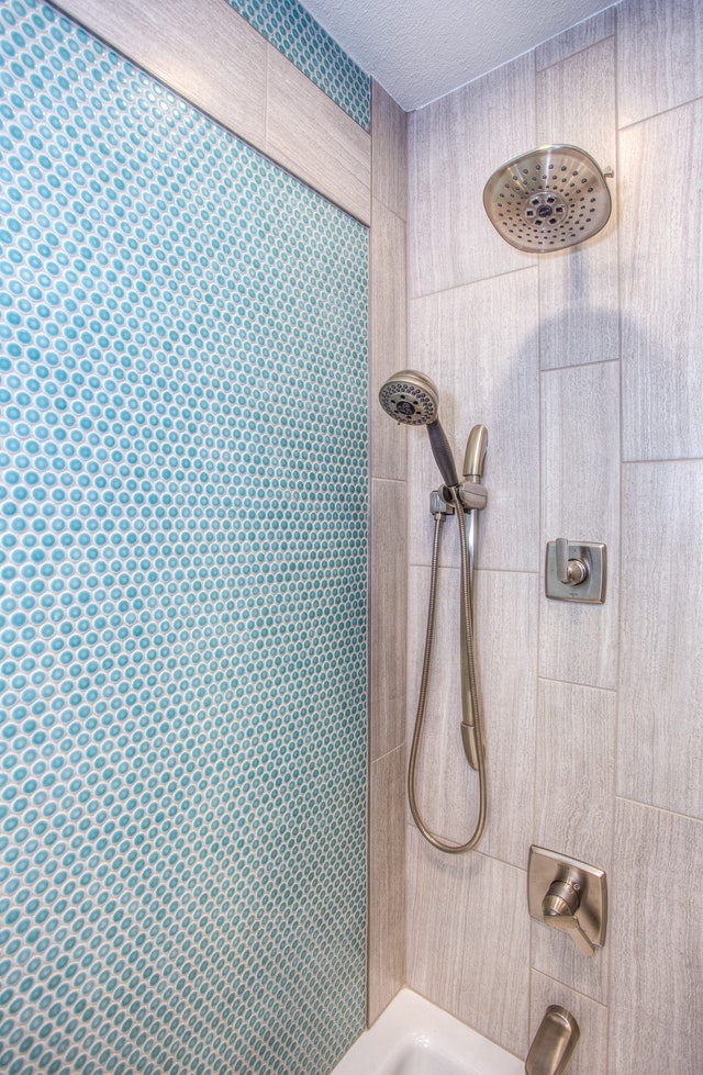 blue shower tiles